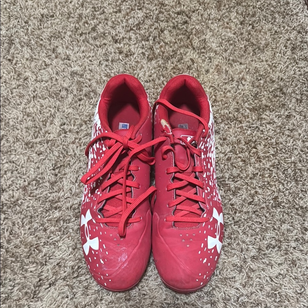 Under Armour Red and White Athletic Cleats